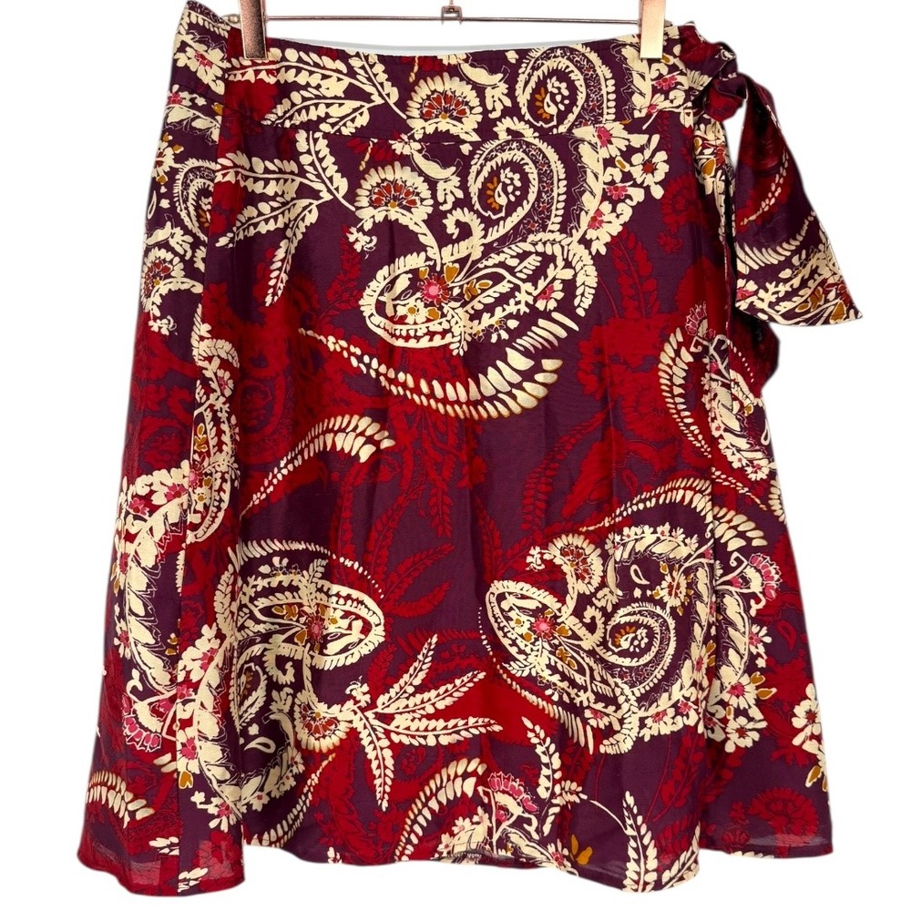 Talbots Women's Paisley Floral Silk A-Line Wrap Skirt Red Burgundy Sz 8 Feminine